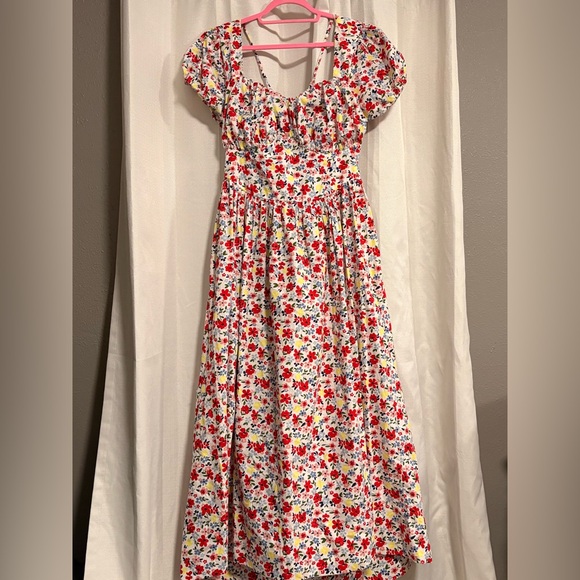 ASOS DESIGN milkmaid ruched bust midi dress with open tie back in floral print - Picture 3 of 8